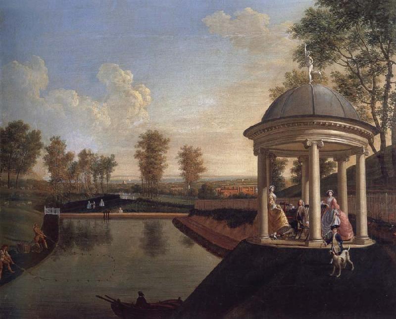 Edward Haytley The Brockman Family and Friends at Beachborough Manor The Temple Pond looking from the Rotunda china oil painting image